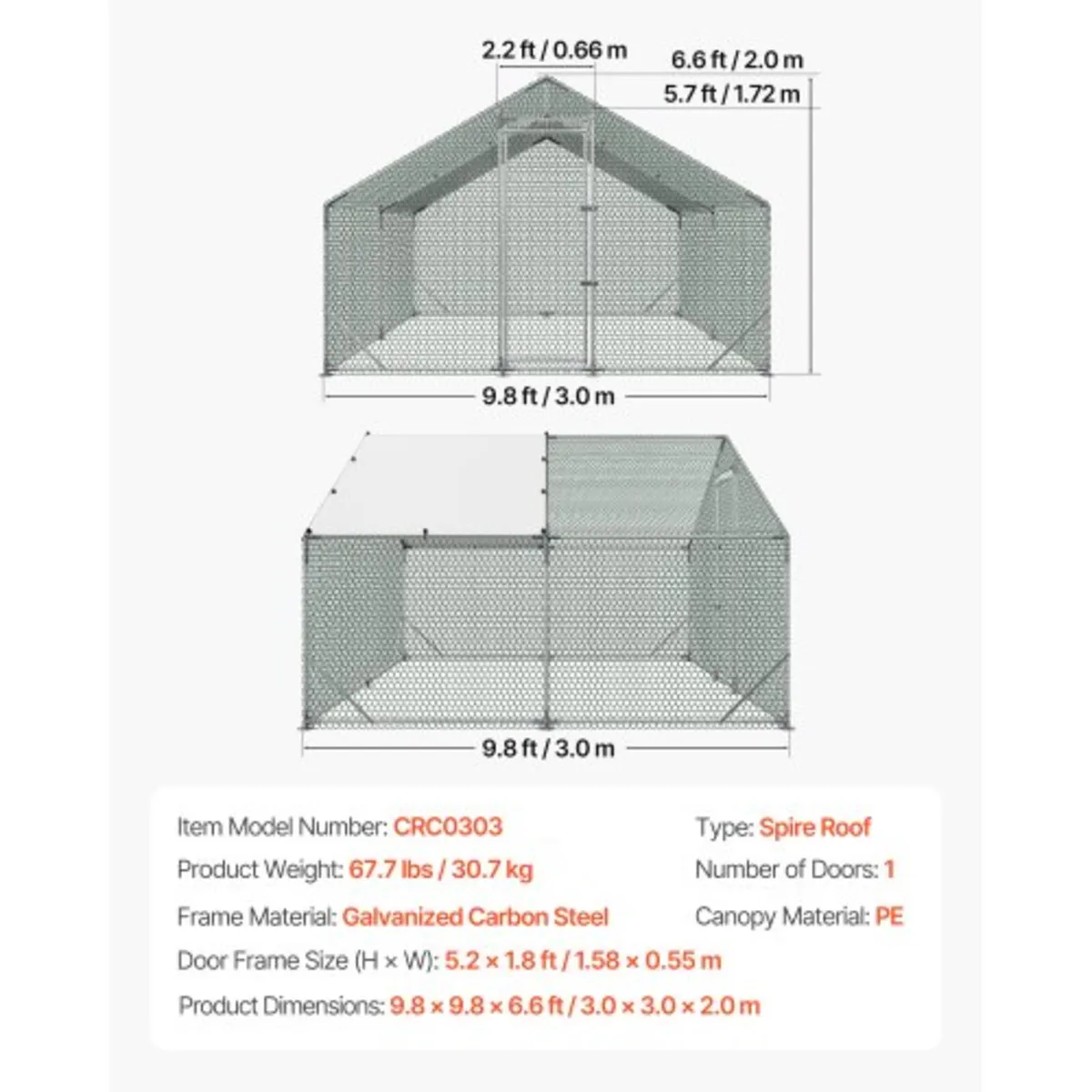 Large Metal Chicken Coop, 3 x 3 x 2 m, Walk-in Chi - Image 4