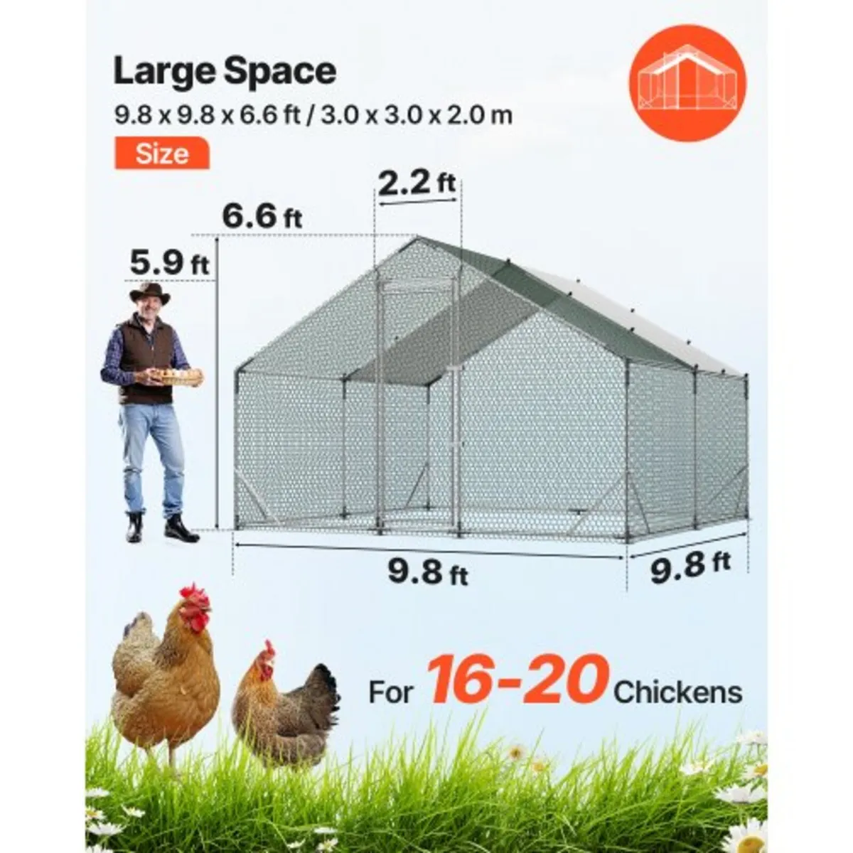 Large Metal Chicken Coop, 3 x 3 x 2 m, Walk-in Chi - Image 2