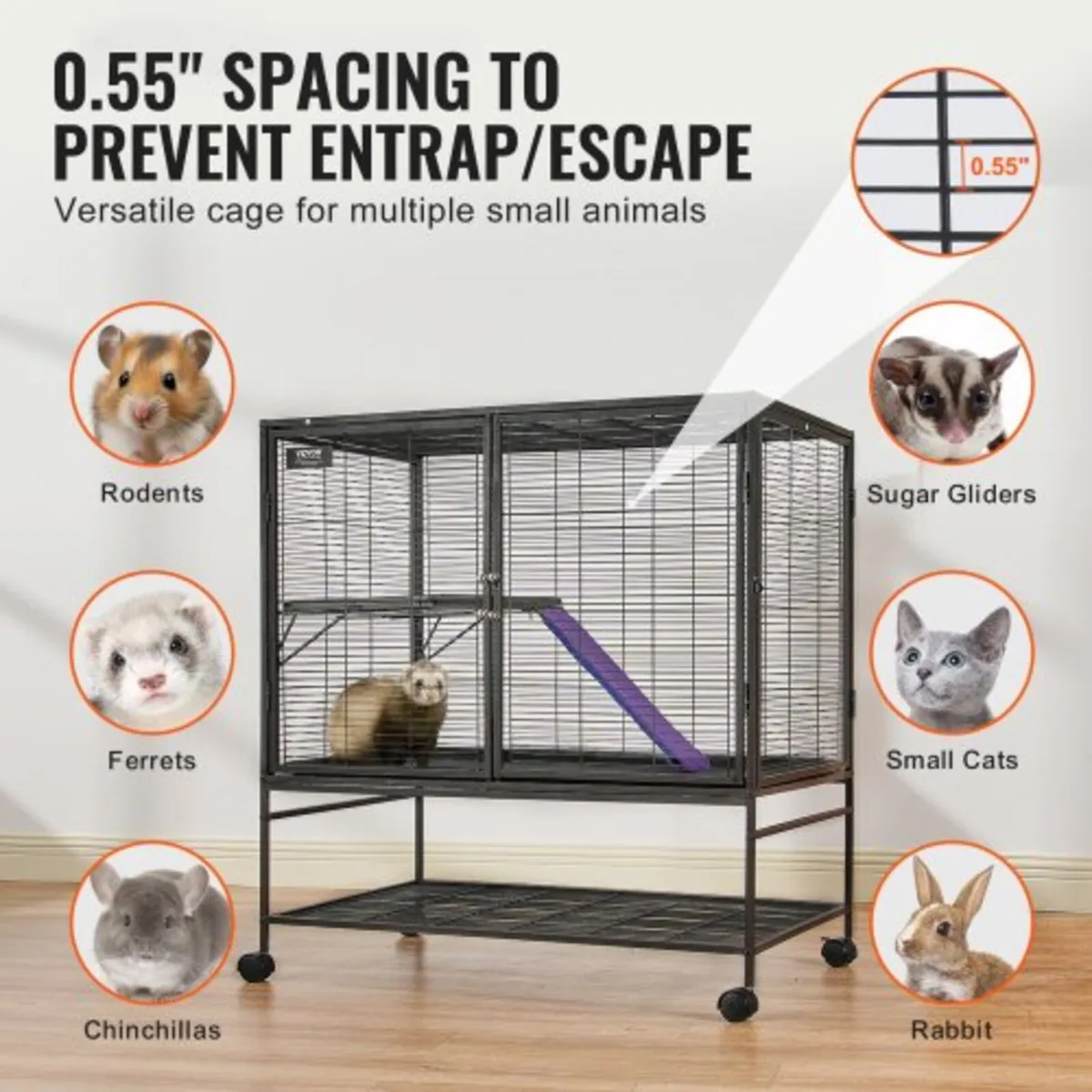 39" Rolling Metal Ferret Cage, Large 2-Tier Critte - Image 3