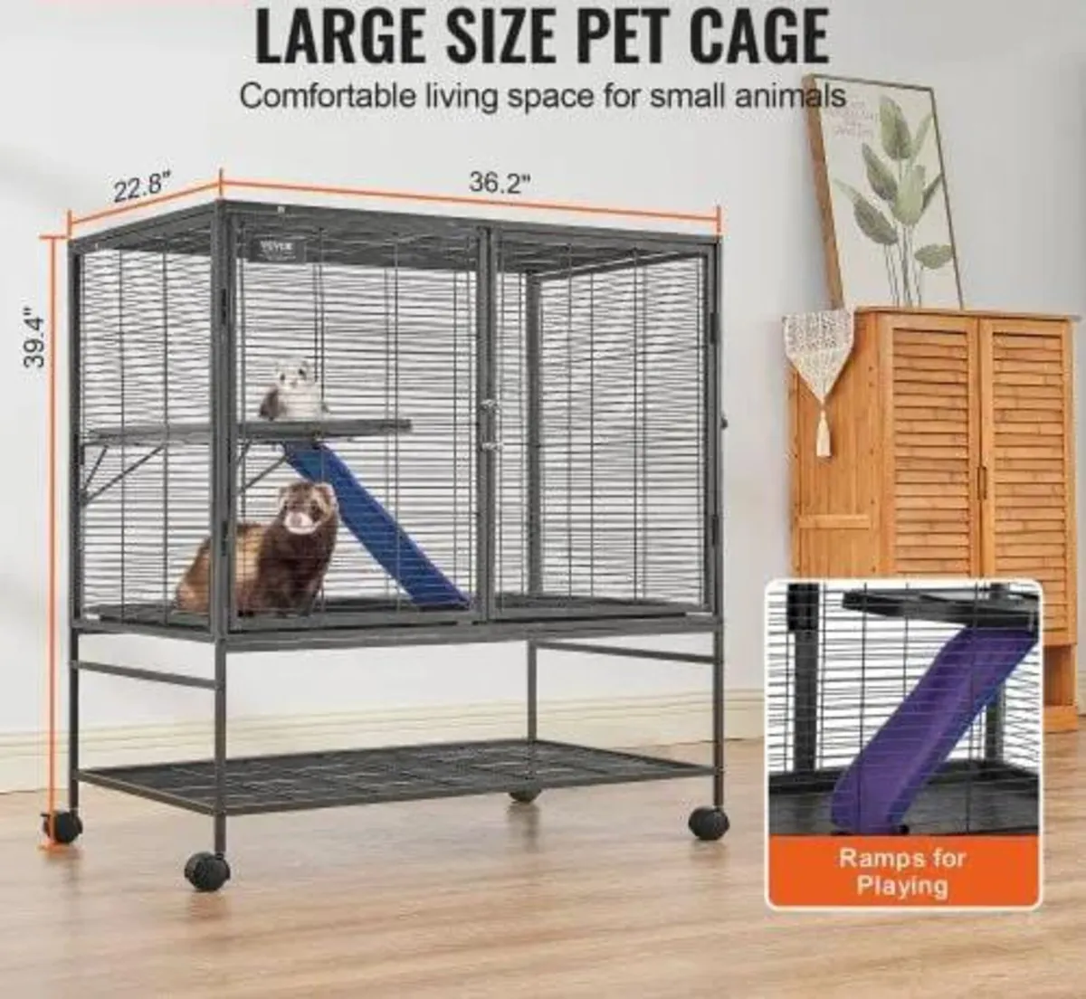 39" Rolling Metal Ferret Cage, Large 2-Tier Critte - Image 4