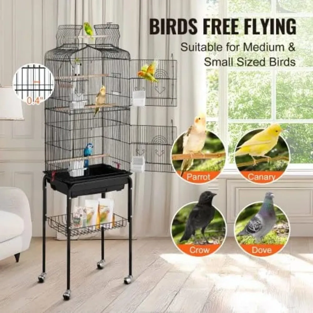 Large Bird Cage, 62 in, Open Top Parakeet Cage wit - Image 4