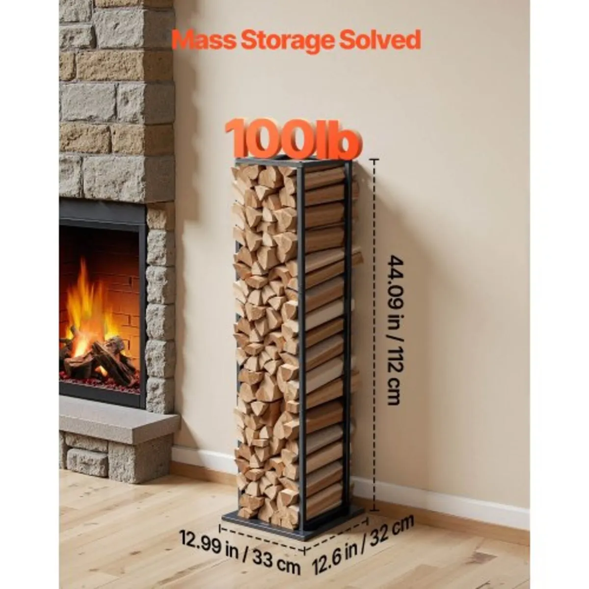 Indoor Firewood Rack, 33 × 32 × 112 cm Log Stacker - Image 2