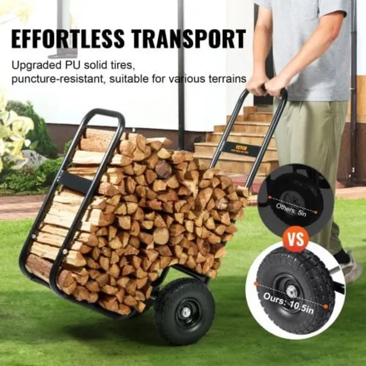 Firewood Log Cart, 113.4 kg Capacity, Outdoor and - Image 4