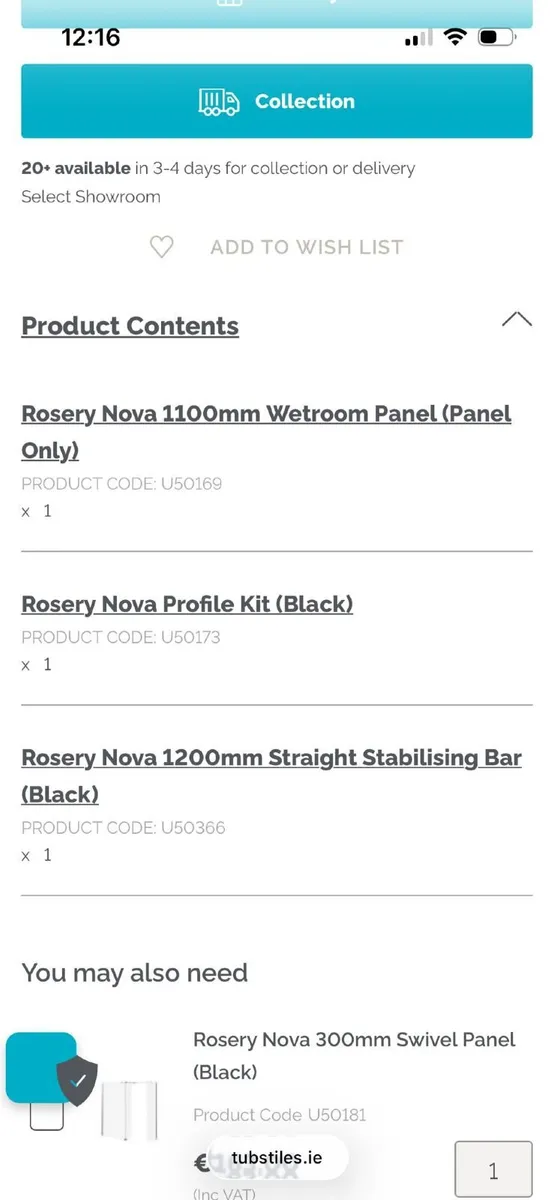 Rosery Nova Series A 1100m Shower Wall - Image 2