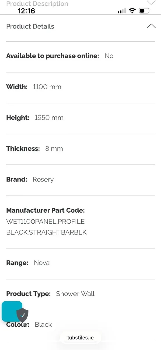 Rosery Nova Series A 1100m Shower Wall - Image 3