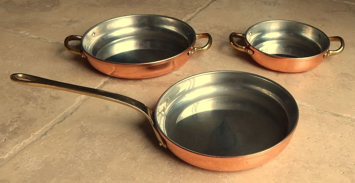 Stainless Steel and Copper Plated Dishes & Pan - Image 1