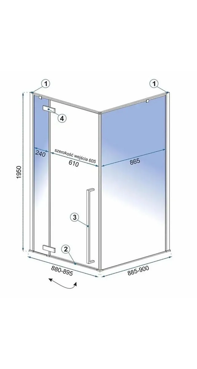 Pacific Brass 6mm 900mm x 900mm Hinged Shower Encl - Image 2