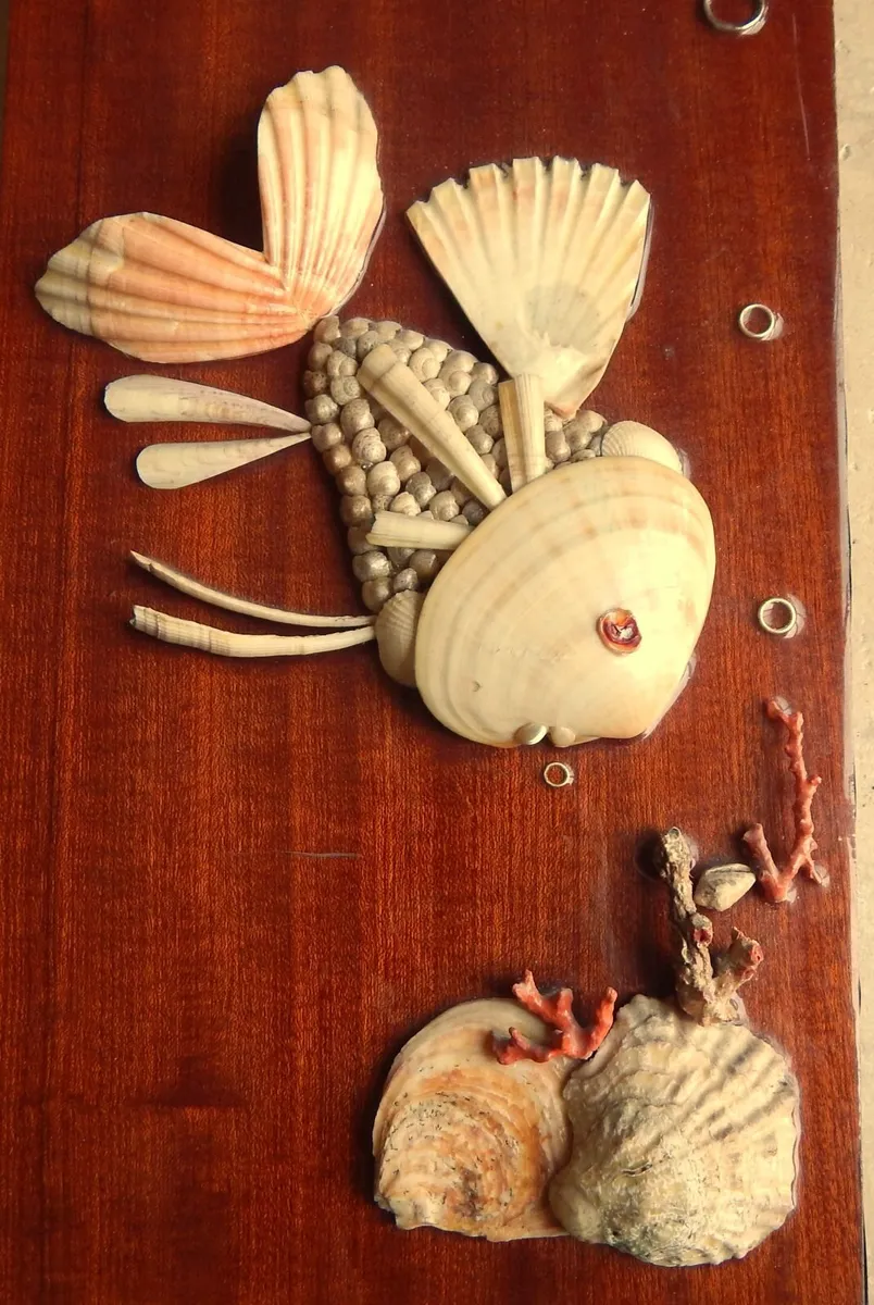 Sea Shell Art Piece on Wooden Background - Image 3