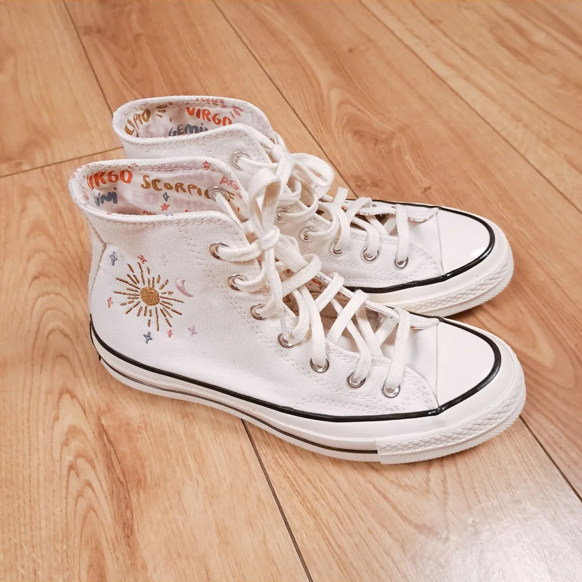 Converse White High Top Embroidered Trainers 5UK - Image 1