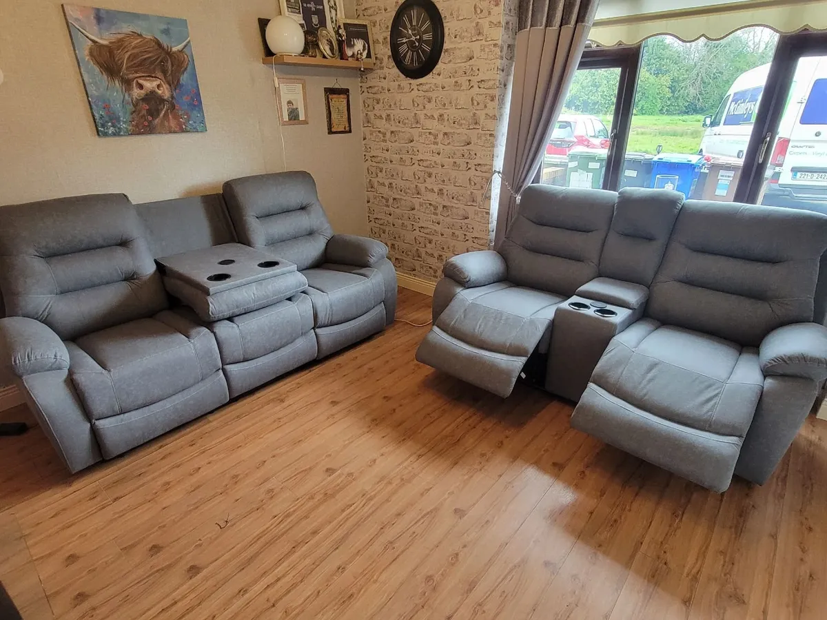 3 plus 2 grey Ashford reclining sofas - Image 2