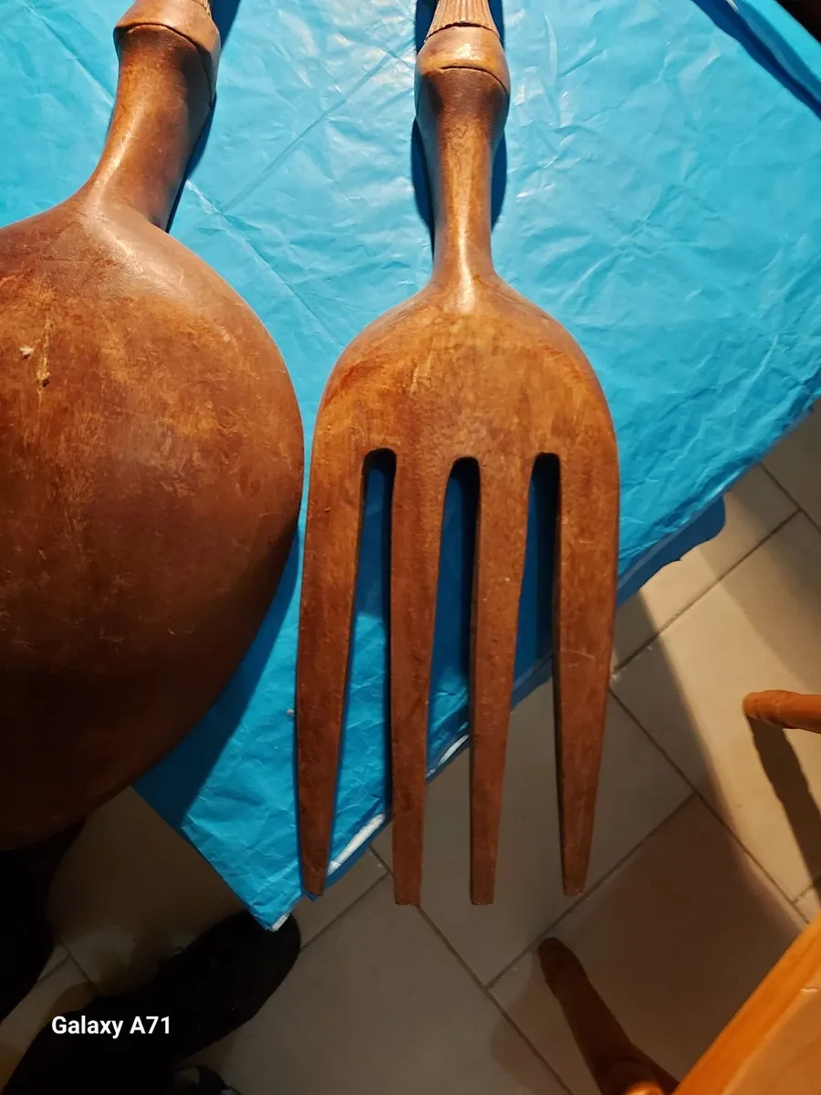 Large Carved Wooden Fork and Spoon, Props - Image 3