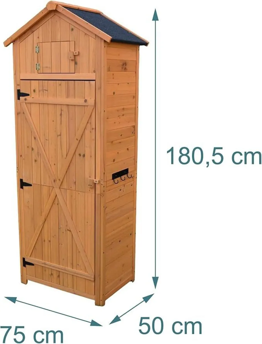 Wooden Garden Storage Shed – Tall Outdoor Tool Cab - Image 4