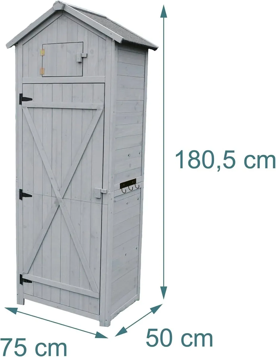 Wooden Garden Storage Shed – Tall Outdoor Tool Cab - Image 2