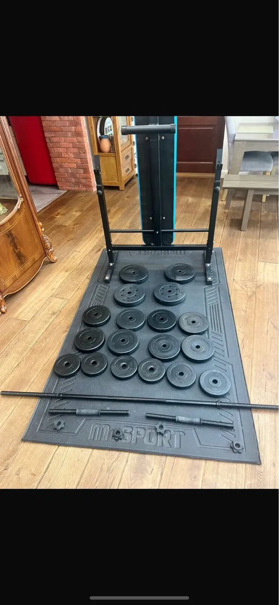 Bench barbell dumbbells and weights - Image 1