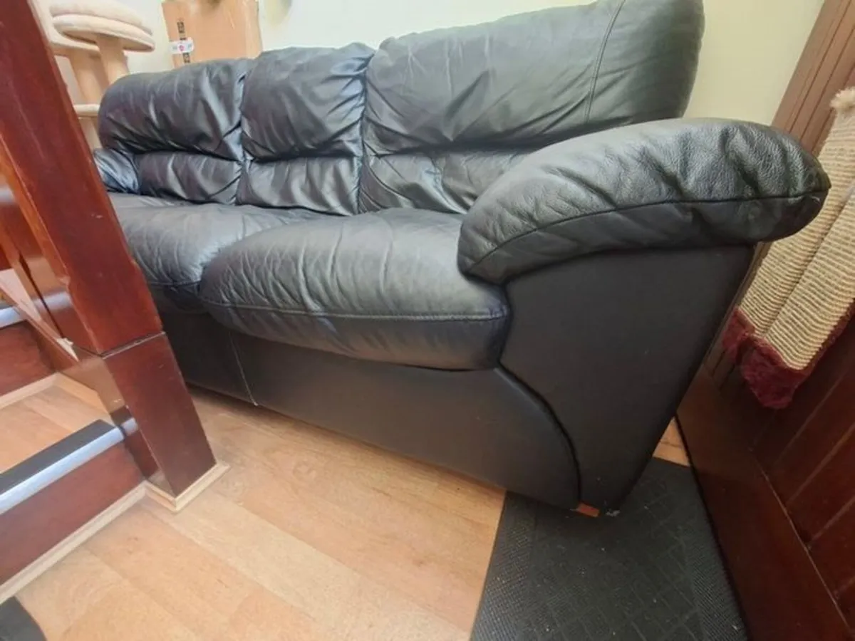 3 seater black leather sofa couch