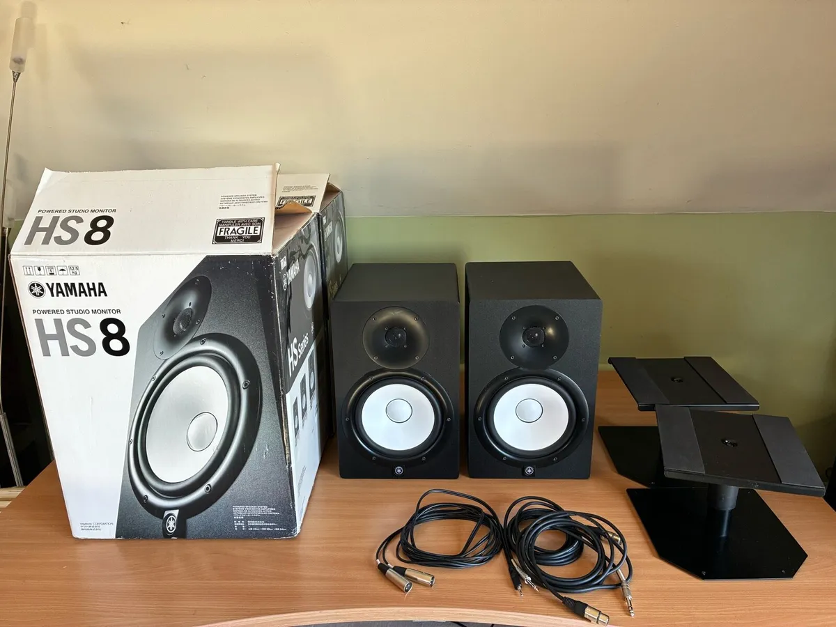 Yamaha HS8 Studio Monitors + Stands & Cables - Image 1