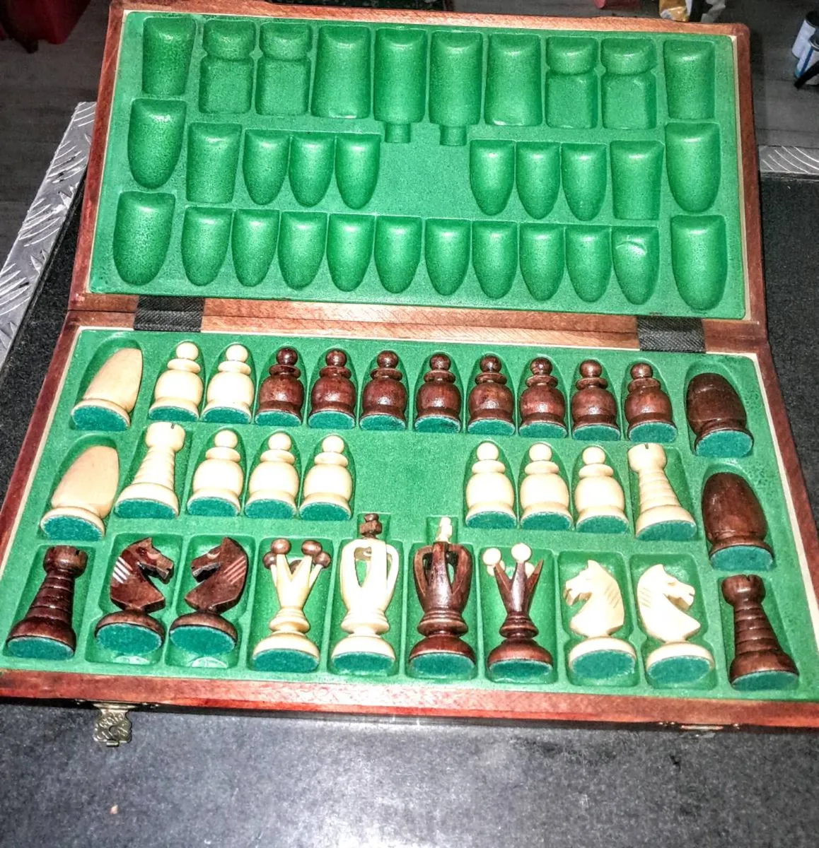 Large antique hand carved chess set - Image 1