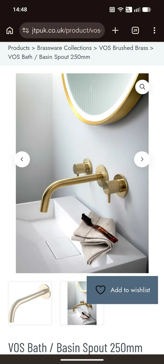 JustTaps JTP vos bath/basin spout brushed brass - Image 2