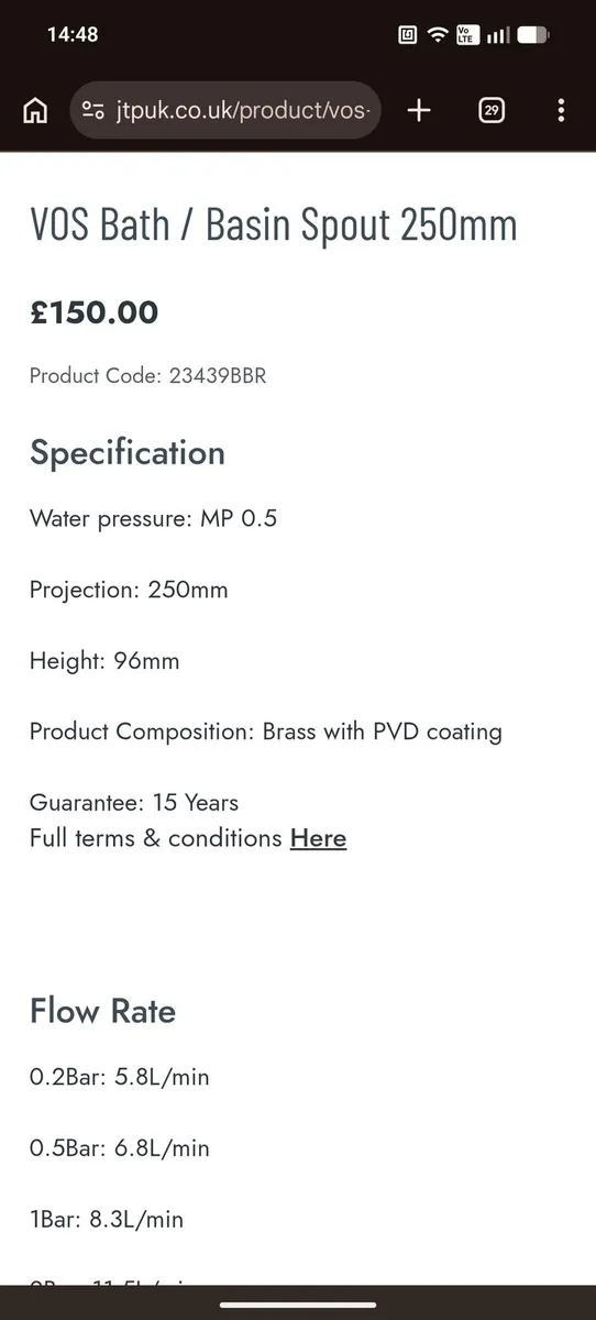 JustTaps JTP vos bath/basin spout brushed brass - Image 4