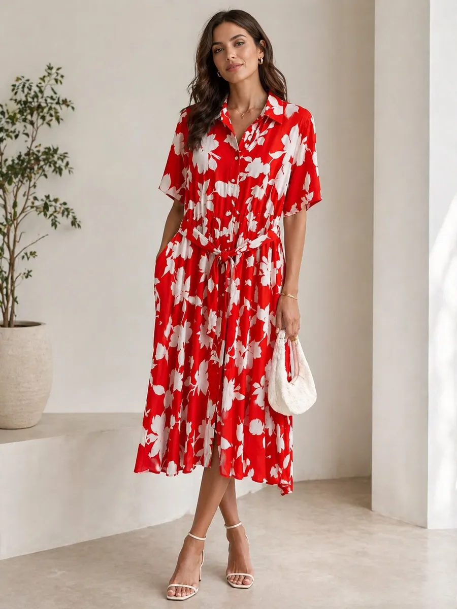 NEW Ladies Red & White Sun Dress: Size 10 - Image 1