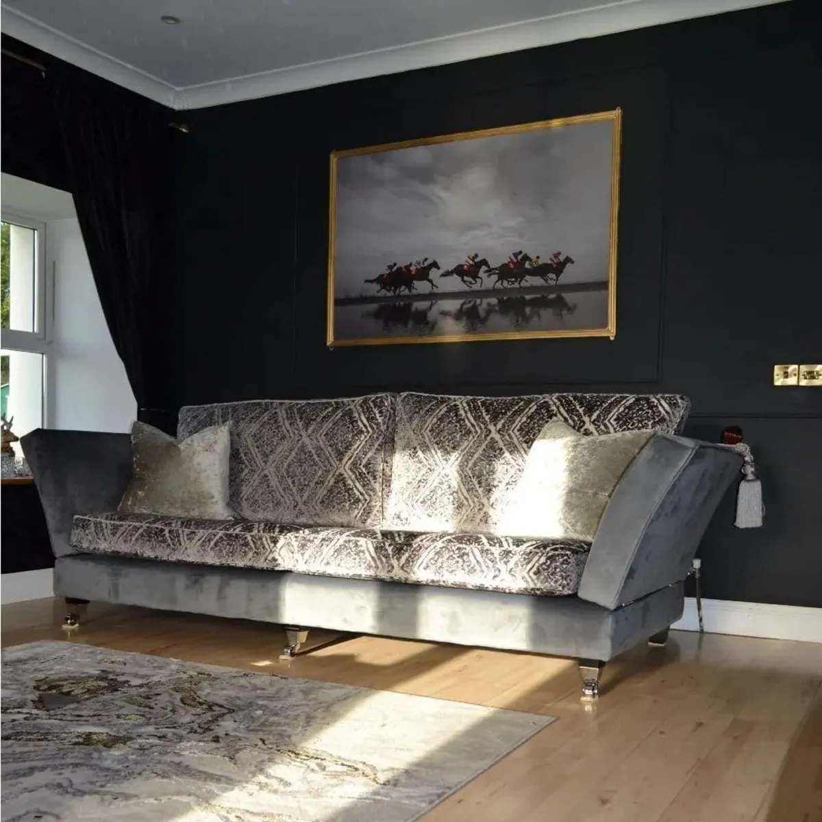 Large Designer Silver Abstract Living Room Area - Image 4