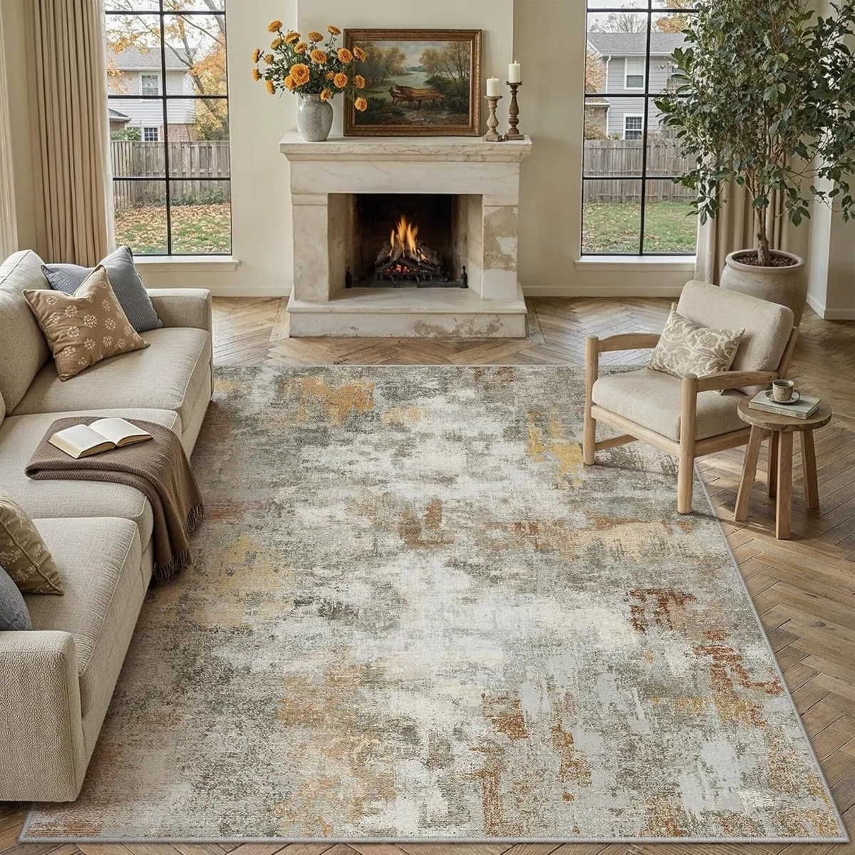 Modern Abstract Area Rug Living Room Extra Large - Image 1