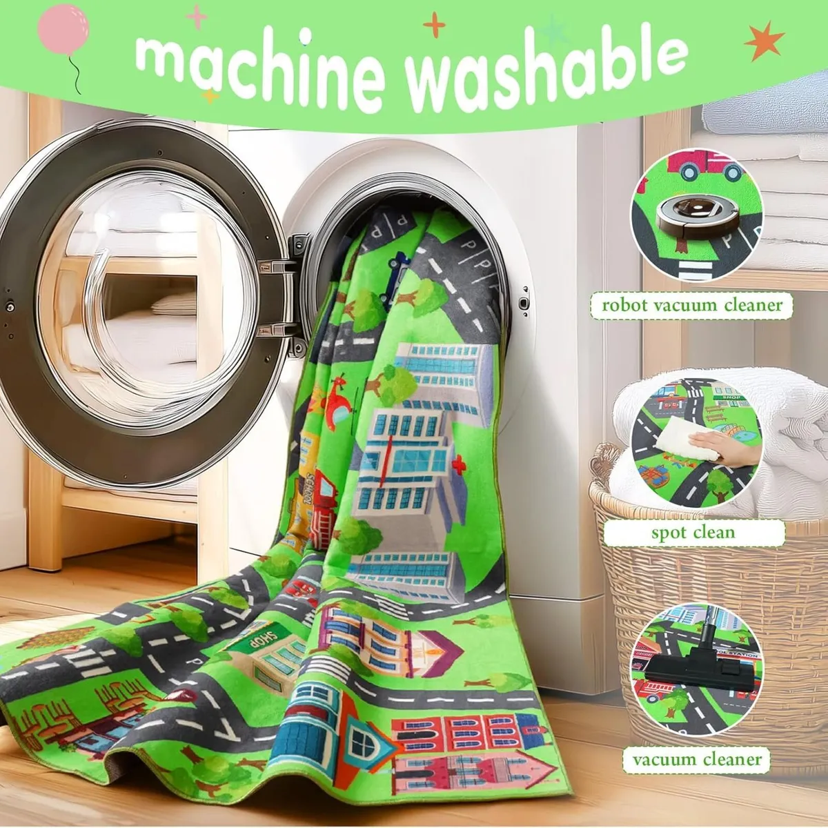 City Road Car Play Mat for Kids Washable Rug - Image 4