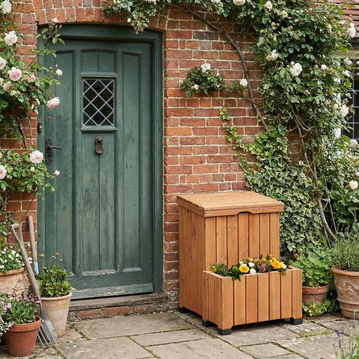 Wooden Parcel Storage Box with Planter Weather - Image 1