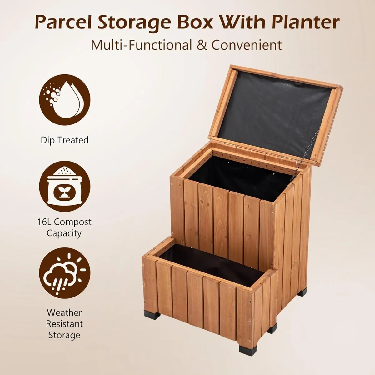 Wooden Parcel Storage Box with Planter Weather - Image 4