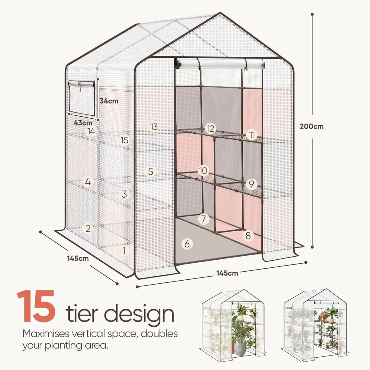 Walk In Greenhouse with Shelves - Stable Frame - Image 2
