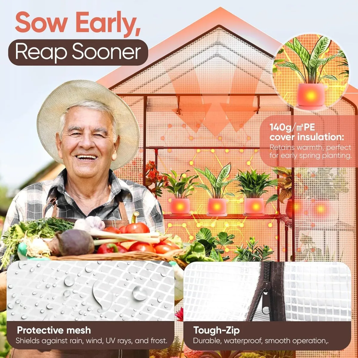 Walk In Greenhouse with Shelves - Stable Frame - Image 4