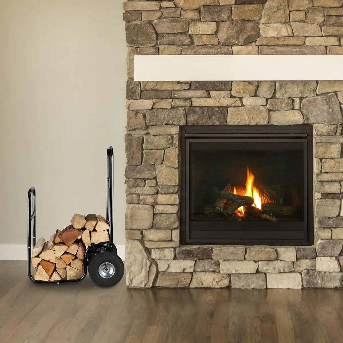 Log Holder Cart Steel Firewood Trolley With 2 - Image 2