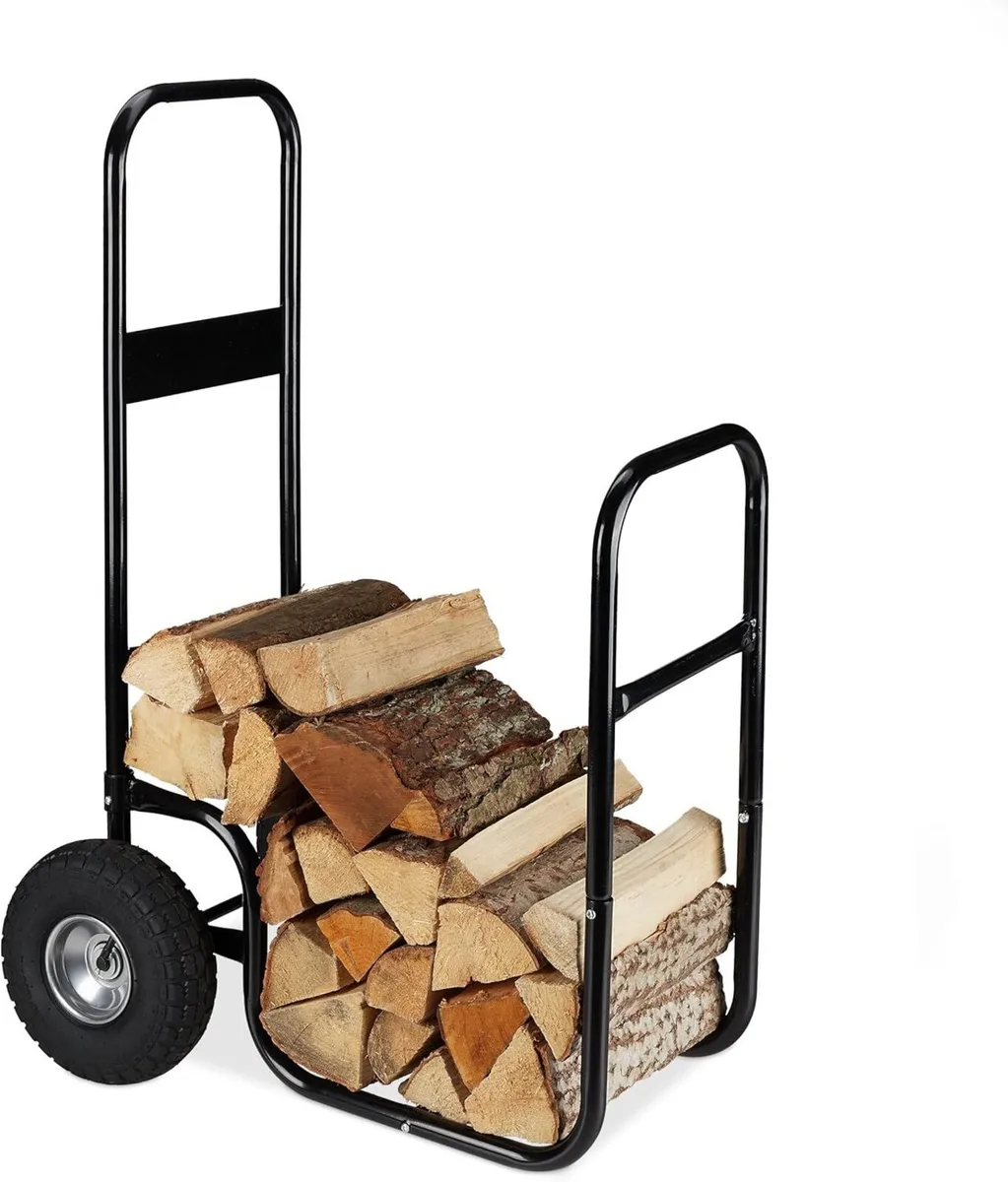 Log Holder Cart Steel Firewood Trolley With 2 - Image 1
