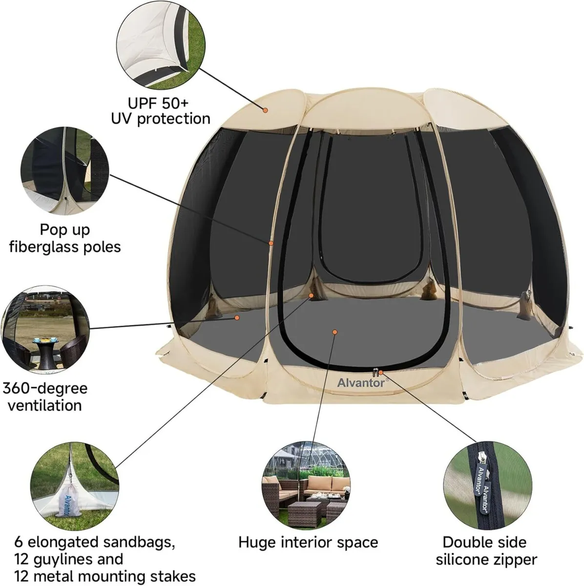 Pop Up Mosquito Net Gazebo for 6 10 15 Persons - Image 4