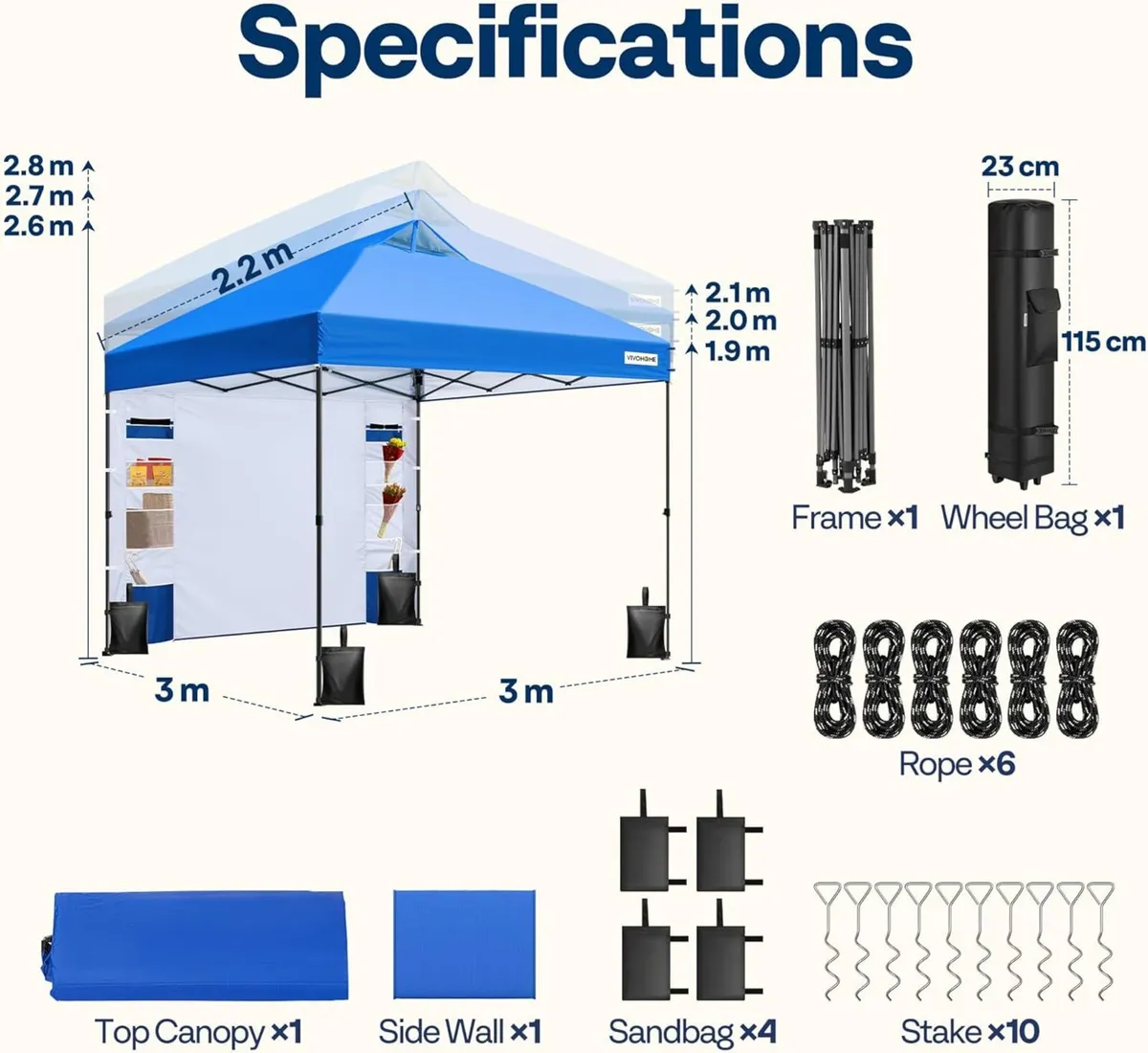 Canopy 3x3m Tent Outdoor Shelter Portable with - Image 2