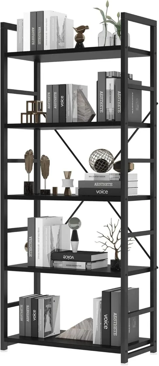 Industrial Bookshelf 5 Tier Wood with Open - Image 4