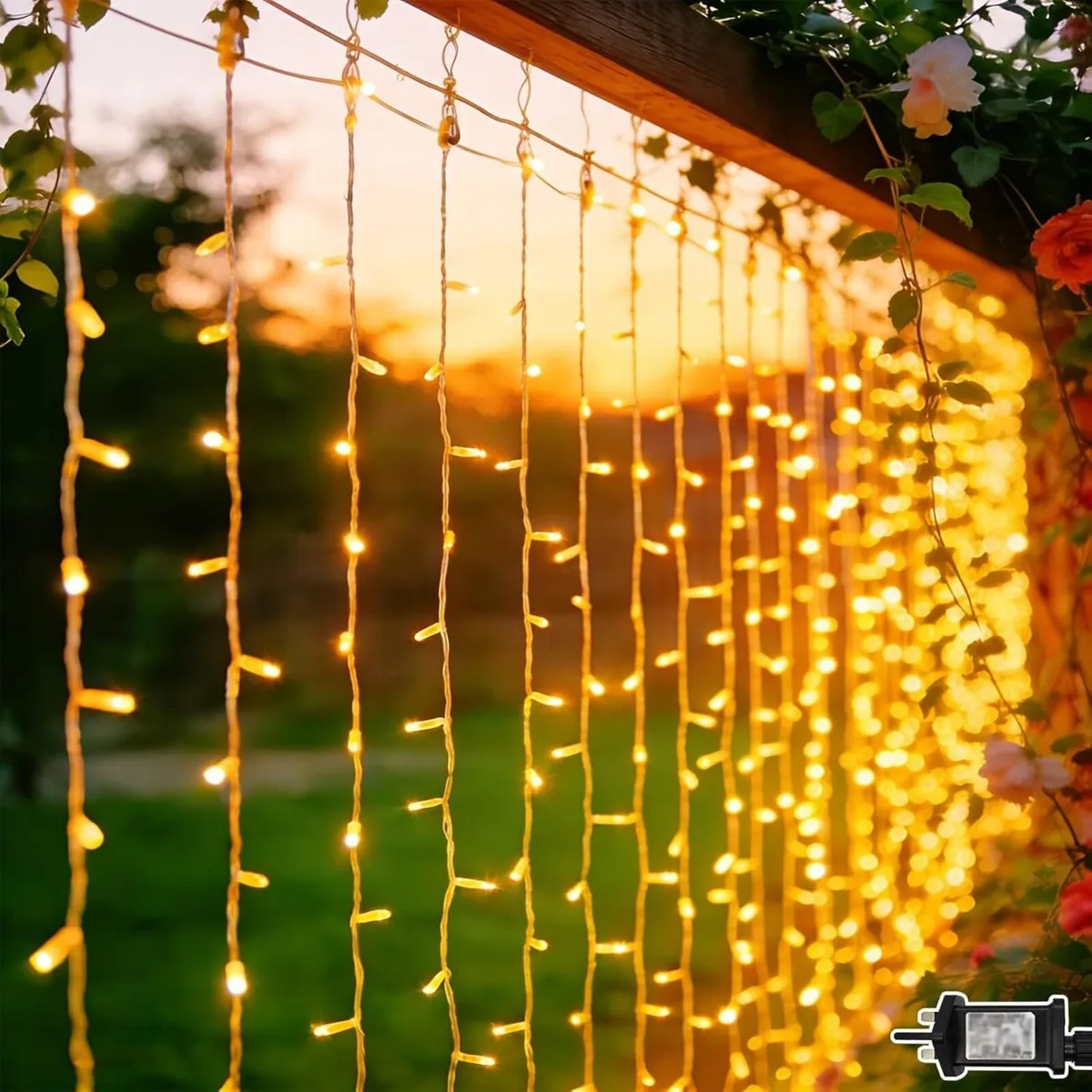 2 Pack 6M x 3M Curtain Lights Plug in 600 LED - Image 1