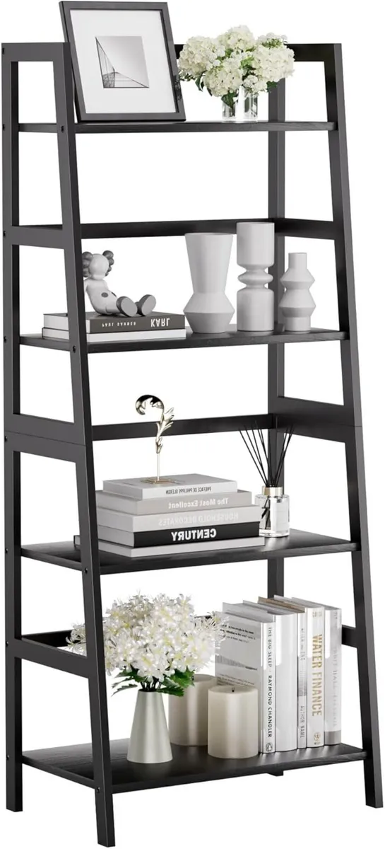 Ladder Shelf Black 4-Tier Bookshelf Freestanding - Image 1