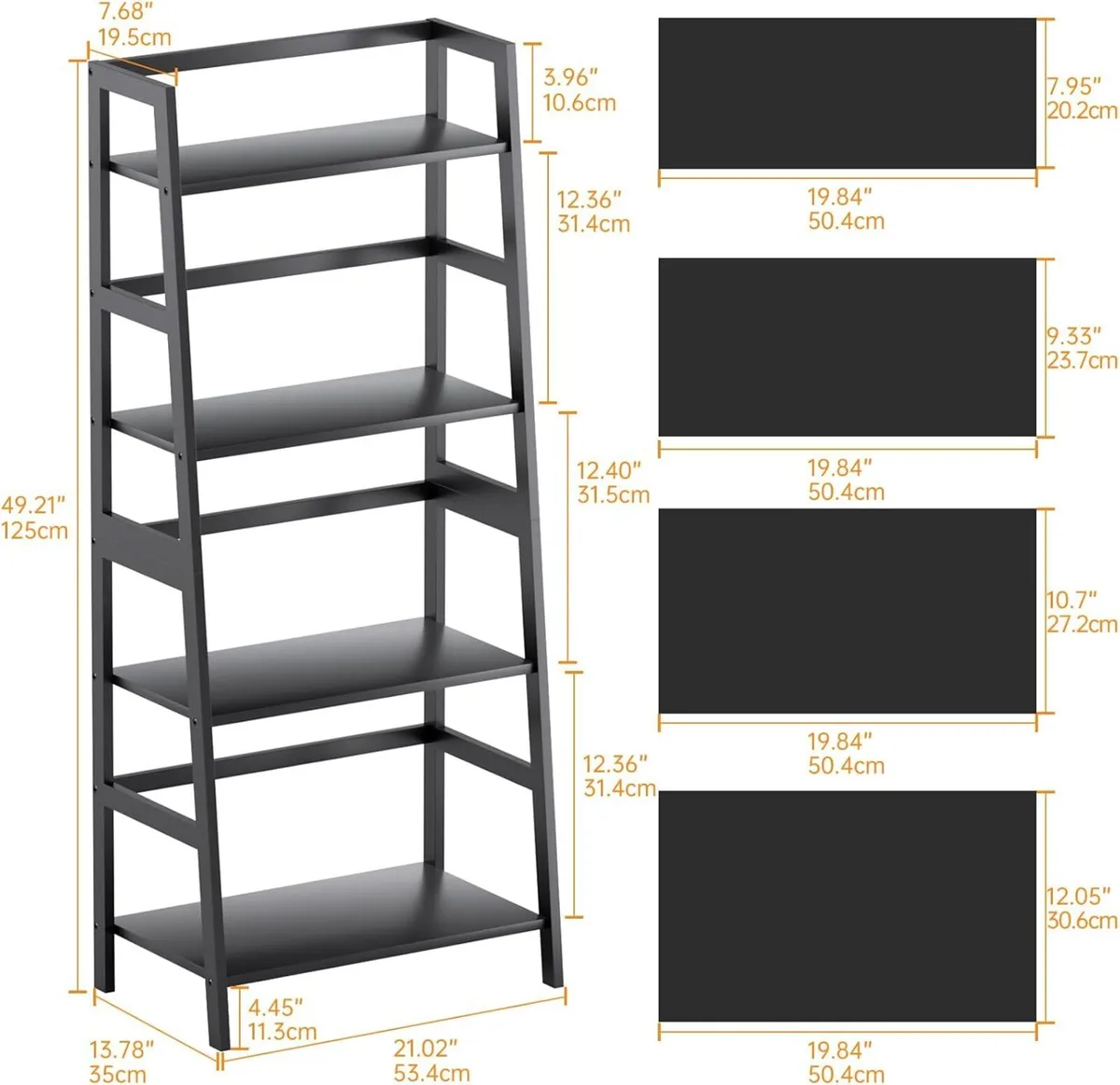 Ladder Shelf Black 4-Tier Bookshelf Freestanding - Image 3
