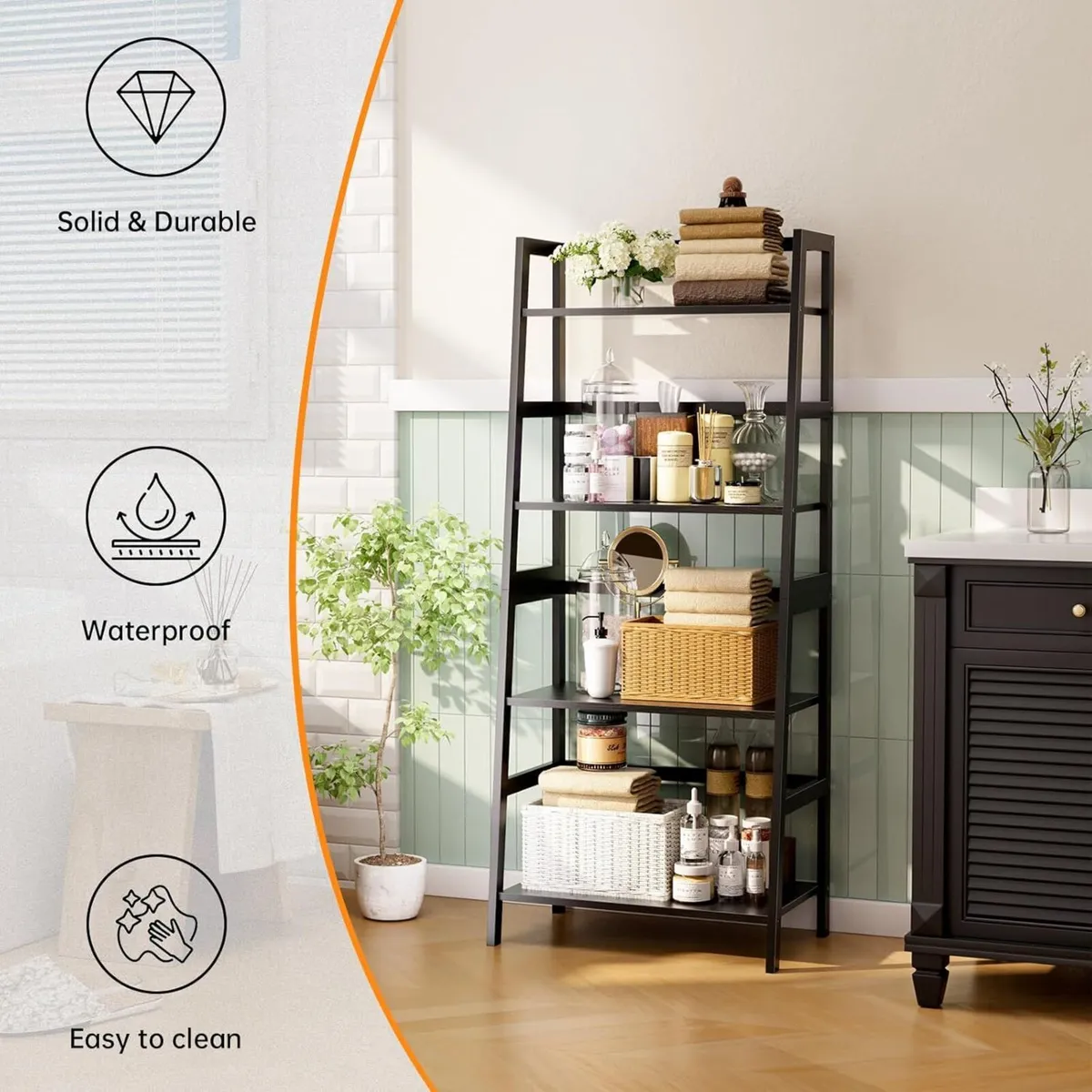 Ladder Shelf Black 4-Tier Bookshelf Freestanding - Image 4