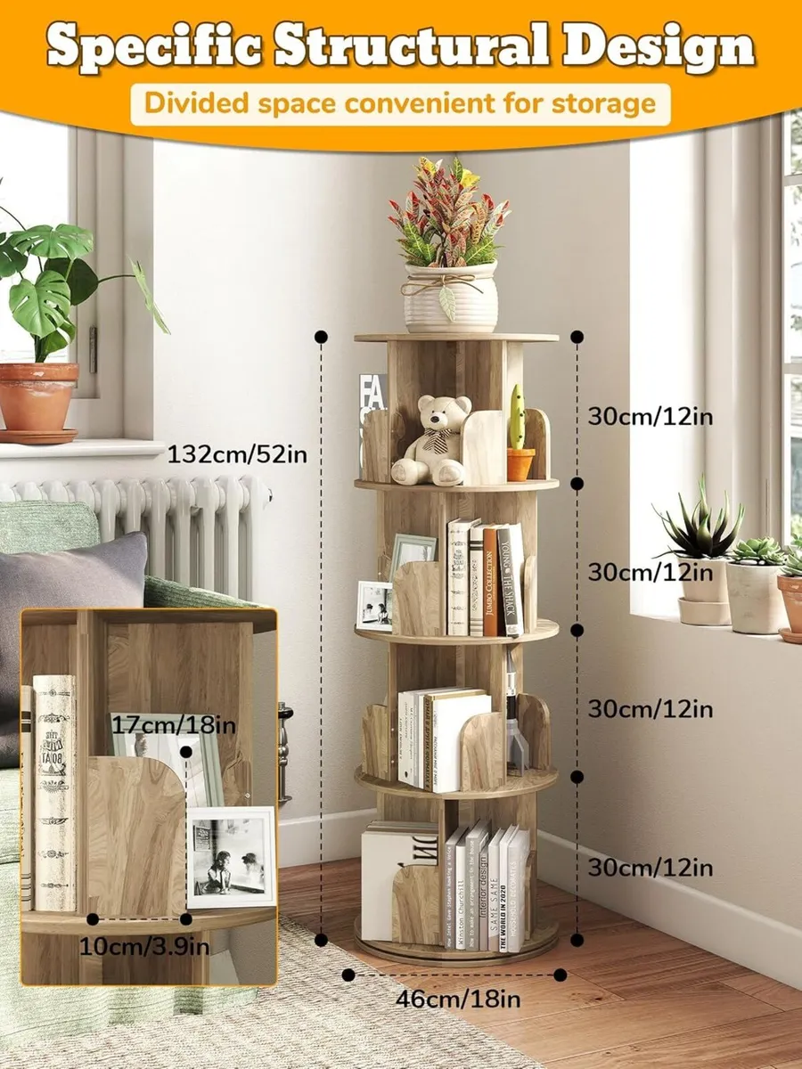 4-tier Rotating Bookshelf Round 360degrees - Image 2