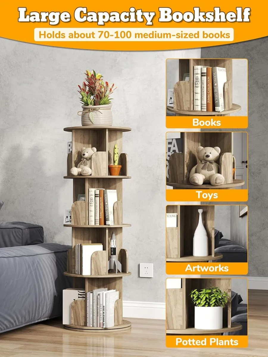 4-tier Rotating Bookshelf Round 360degrees - Image 4