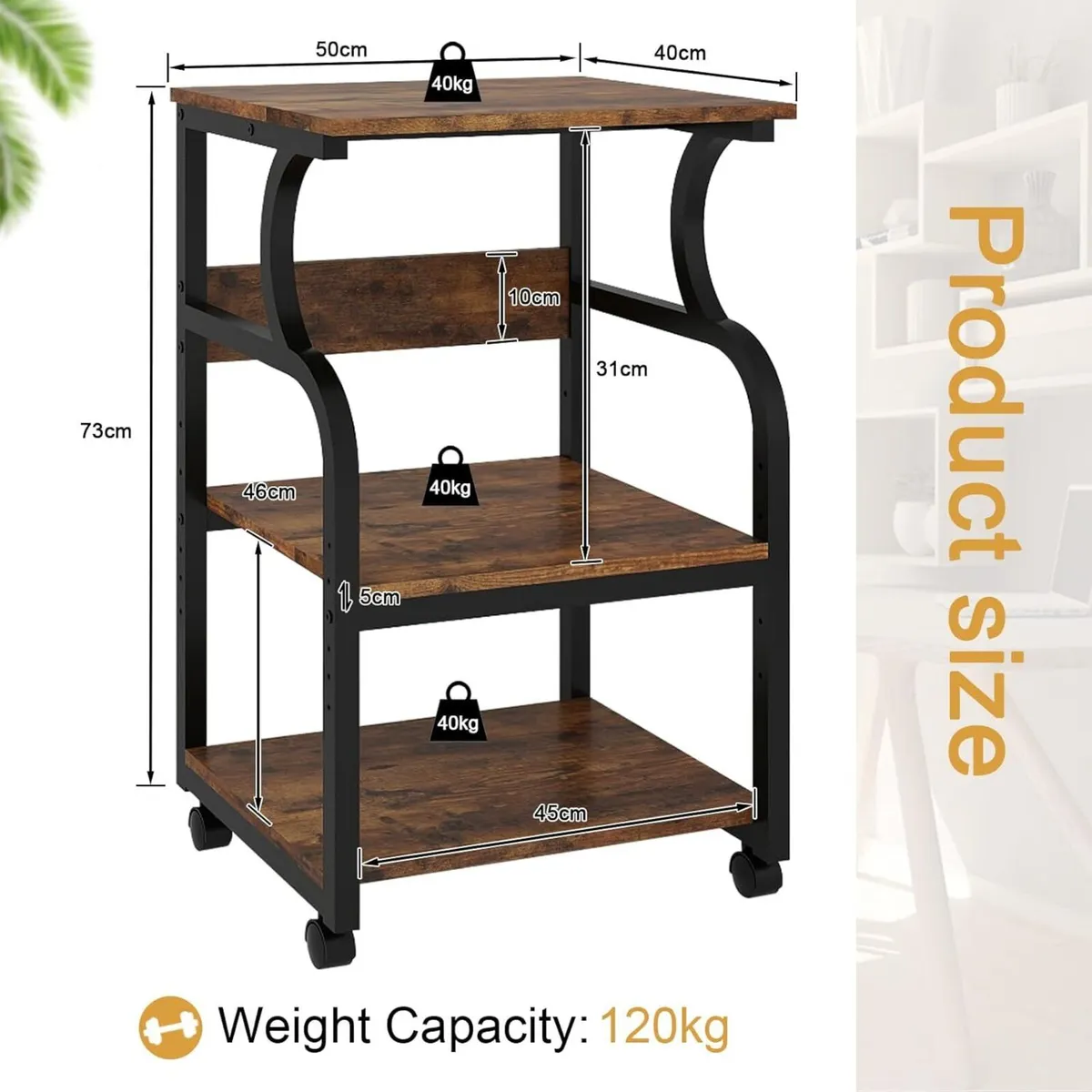 50x40x73cm Large Printer Stand Table Storage Unit - Image 3