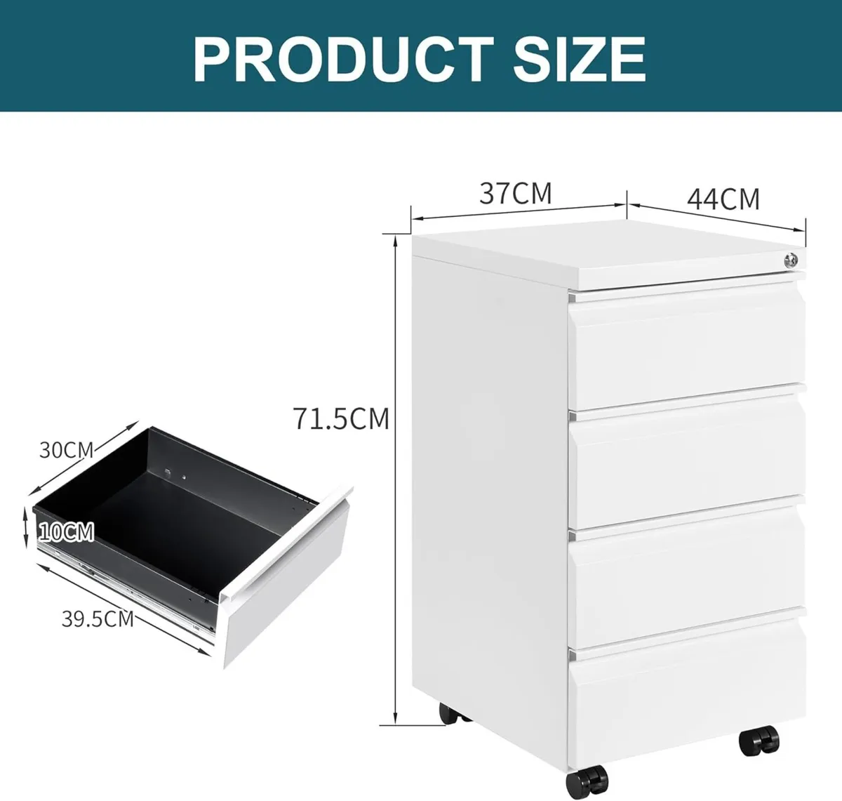 Mobile Filing Cabinet Under Desk 4-Drawer - Image 3