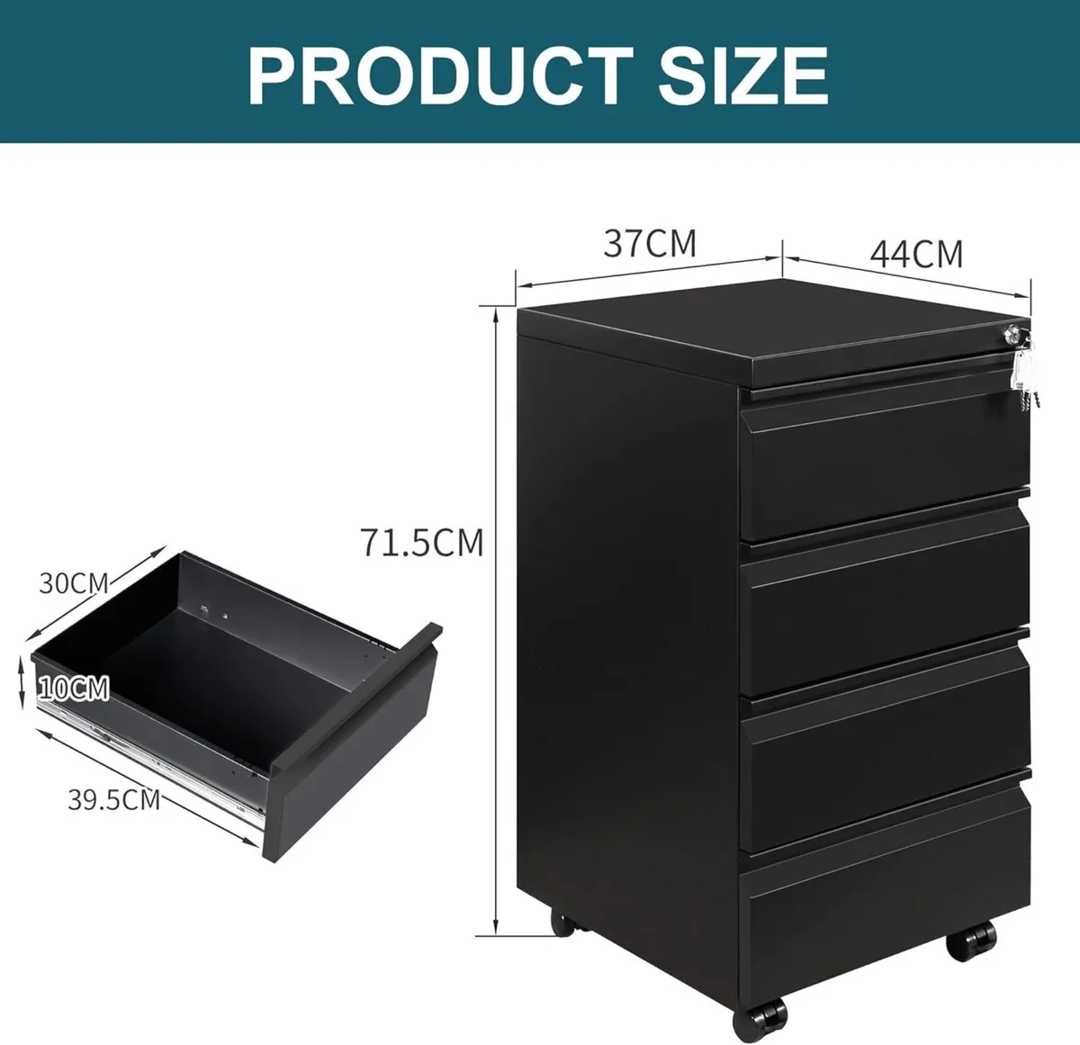 Mobile Filing Cabinet Under Desk 4-Drawer - Image 3