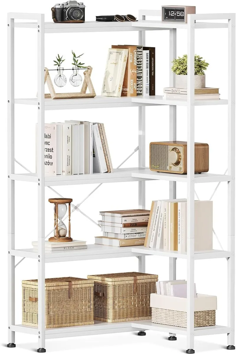 5-Tier Corner Bookshelf 5-Shelf L Shaped Bookcase - Image 1