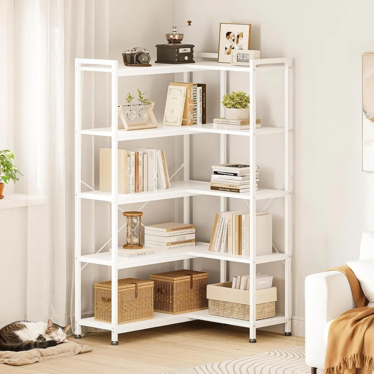 5-Tier Corner Bookshelf 5-Shelf L Shaped Bookcase - Image 2