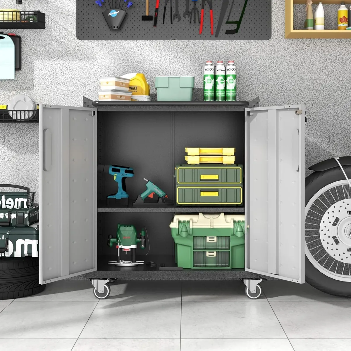 Metal Storage Cabinet with Wheels Rolling Tool - Image 2