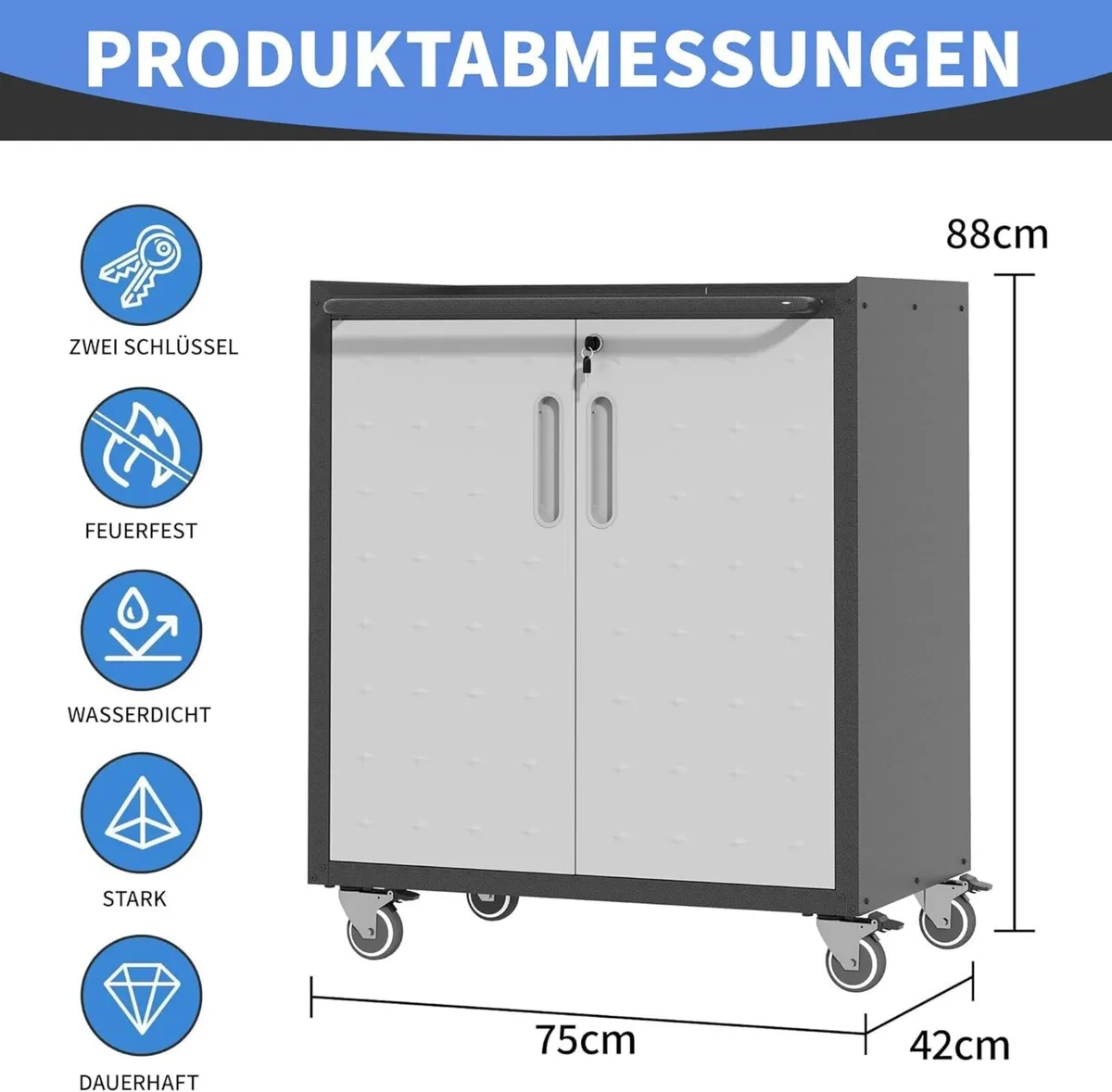 Metal Storage Cabinet with Wheels Rolling Tool - Image 3