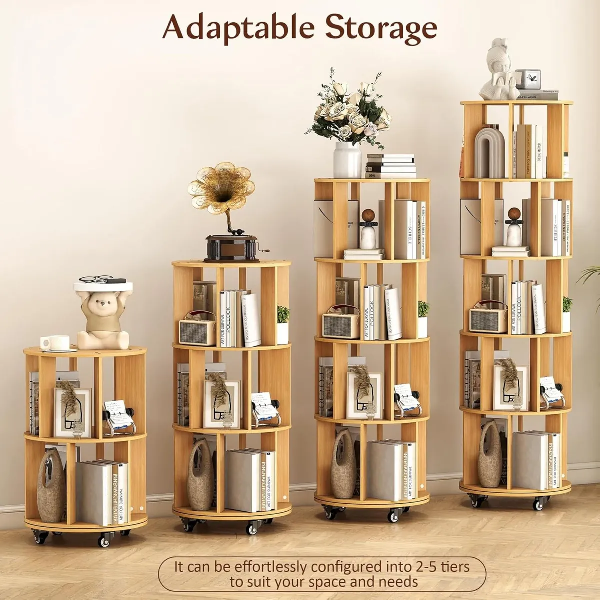 5-Tier Rotating Bookshelf Bookcase (Wooden) - Image 4